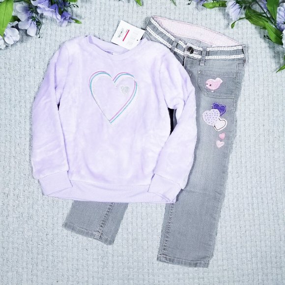 jumping beans Other - 2/$24 Fuzzy purple heart sweater/jeans bundle